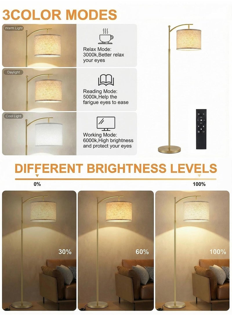 Modern Gold Floor Lamp with Remote Control 3 Color Temperatures Stepless Dimmable Standing Lamp 9W LED Bulb Included Adjustable Linen Shade LED Tall Lamp for Reading Living Room Bedroom Study Office - Image 4