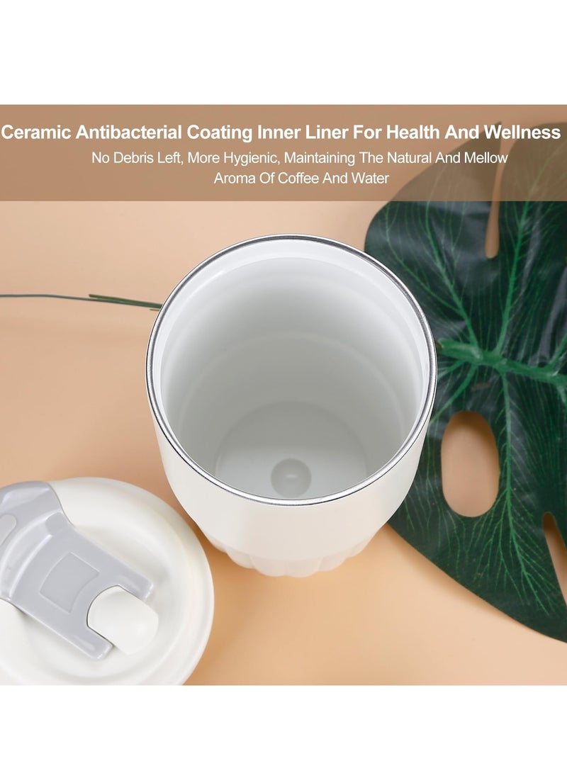 SYOSI Travel Cup Insulated Coffee Thermal Cup, 14oz Upgraded Double Walled Water Glasses, Vacuum Insulation Stainless Steel with Leak-Proof Lid Tumbler Mug, Reusable Cup for Coffee, Tea(White) - Image 3