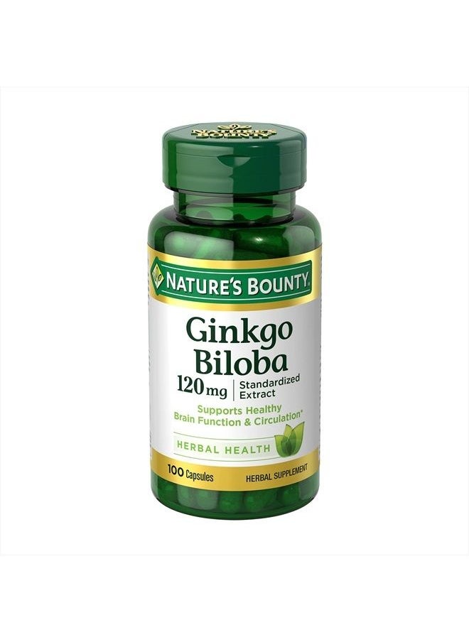 NATURE'S BOUNTY Ginkgo Biloba Capsules 120mg, Memory Support Supplement, Supports Brain Function and Mental Alertness, 100 Capsules  - Image 1