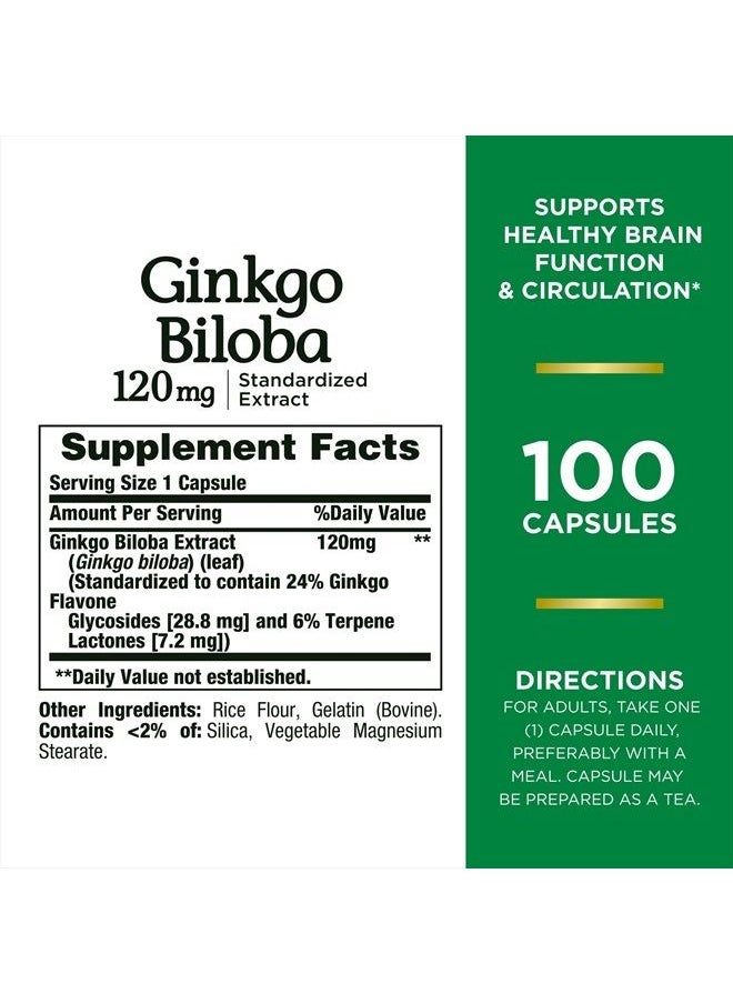 NATURE'S BOUNTY Ginkgo Biloba Capsules 120mg, Memory Support Supplement, Supports Brain Function and Mental Alertness, 100 Capsules  - Image 2