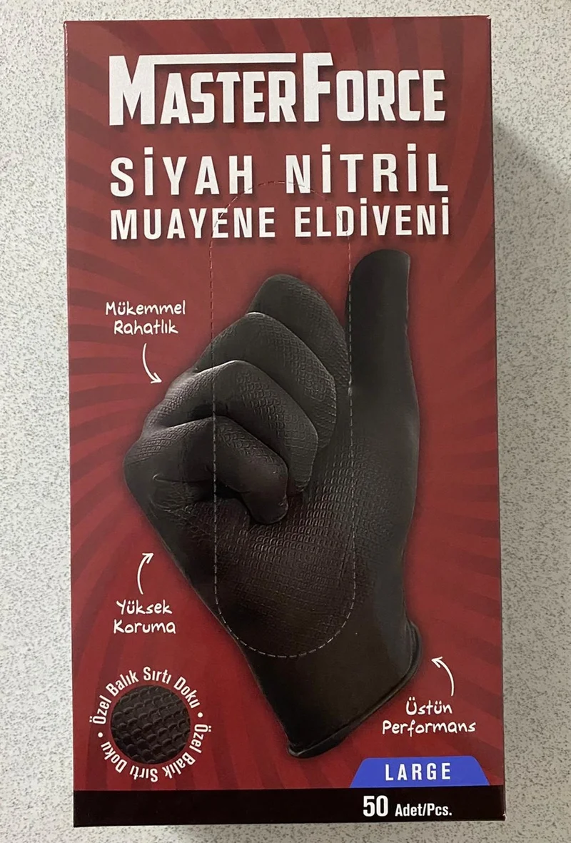 Haspet Masterforce Nitrile Powder-Free Extra Thick Black Gloves Large 50 Li