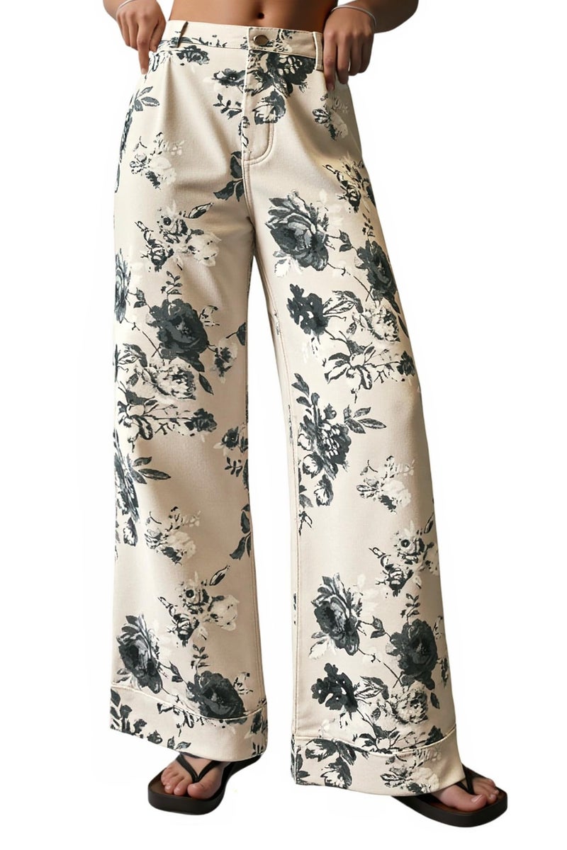 Cicy Bell Women's Floral Baggy Wide Leg Jeans Casual High Waisted Boyfriend Vintage Boho Denim Pants with Pockets - Image 1