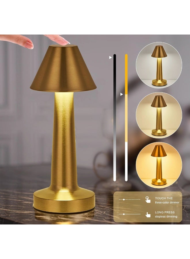 ETRONIK مصباح طاولة LED على شكل جرس عتيق، ضوء ليلي لاسلكي قابل لإعادة الشحن مع خاصية التعتيم باللمس بثلاث مستويات، تصميم أنيق لغرفة النوم وغرفة المعيشة والدراسة والمطعم والبار والصالة، إضاءة باللون الذهبي - Image 5