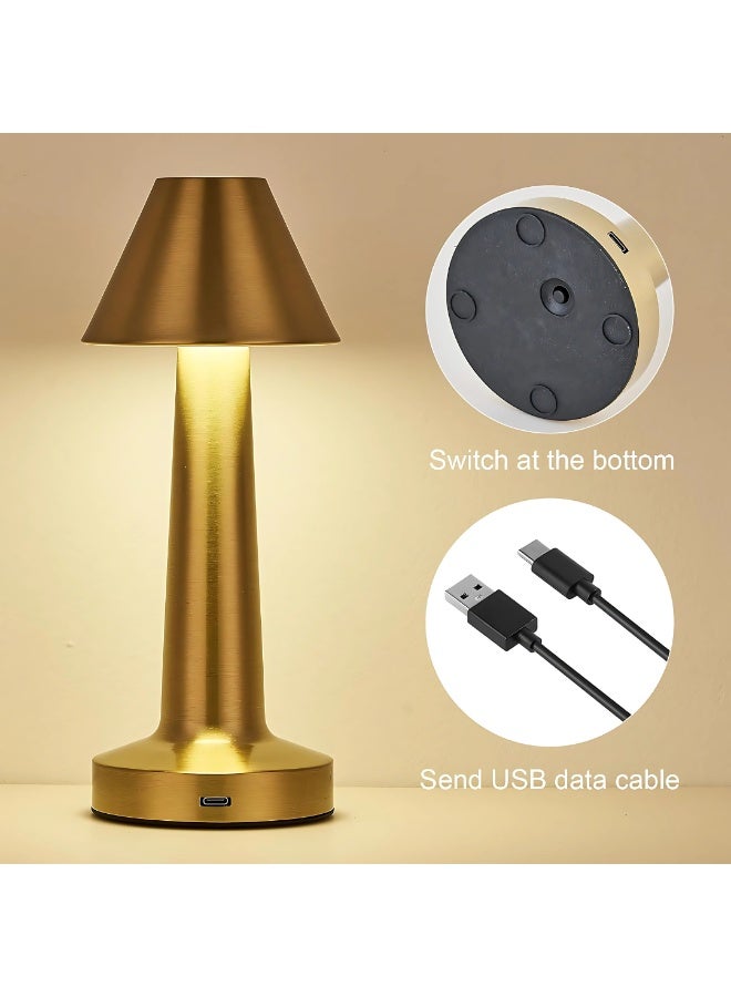 ETRONIK مصباح طاولة LED على شكل جرس عتيق، ضوء ليلي لاسلكي قابل لإعادة الشحن مع خاصية التعتيم باللمس بثلاث مستويات، تصميم أنيق لغرفة النوم وغرفة المعيشة والدراسة والمطعم والبار والصالة، إضاءة باللون الذهبي - Image 4