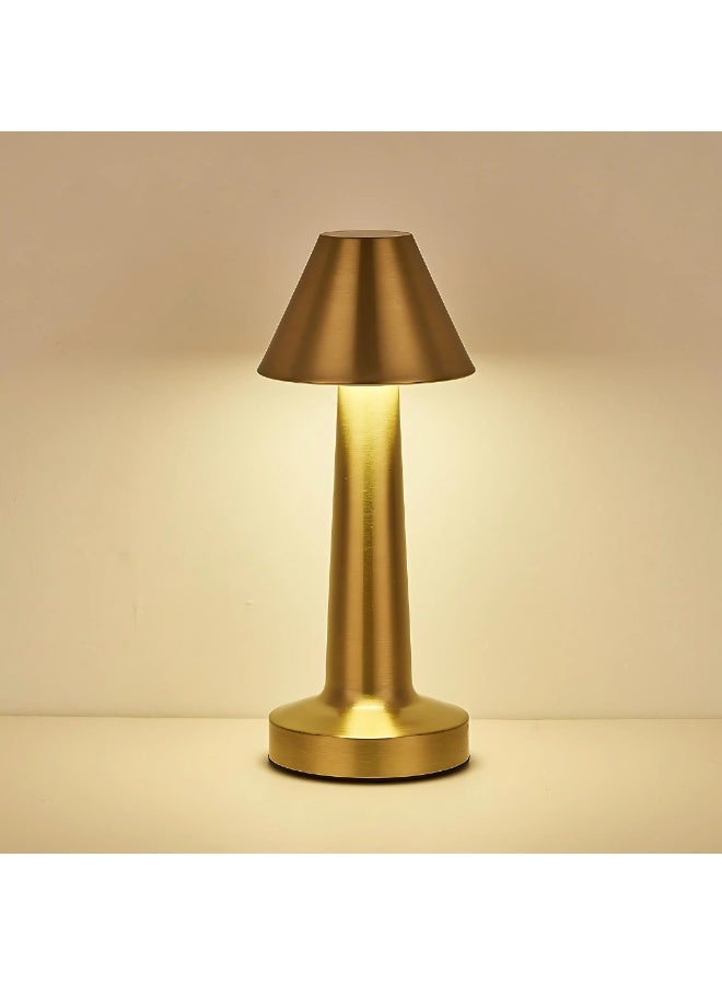 ETRONIK مصباح طاولة LED على شكل جرس عتيق، ضوء ليلي لاسلكي قابل لإعادة الشحن مع خاصية التعتيم باللمس بثلاث مستويات، تصميم أنيق لغرفة النوم وغرفة المعيشة والدراسة والمطعم والبار والصالة، إضاءة باللون الذهبي - Image 1