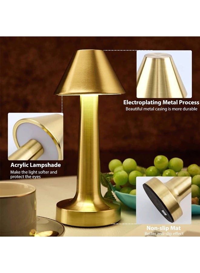 ETRONIK مصباح طاولة LED على شكل جرس عتيق، ضوء ليلي لاسلكي قابل لإعادة الشحن مع خاصية التعتيم باللمس بثلاث مستويات، تصميم أنيق لغرفة النوم وغرفة المعيشة والدراسة والمطعم والبار والصالة، إضاءة باللون الذهبي - Image 2