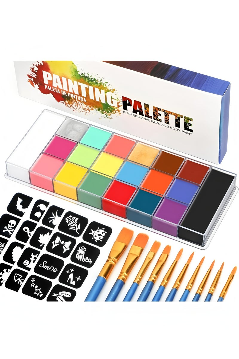 أبلينم مجموعة لوحة مكياج كوسبلاي لطلاء الجسم والوجه، 20 لونًا، مجموعة احترافية لطلاء الوجه للأطفال والكبار، لوحة ألوان بتأثيرات خاصة باللونين الأحمر والأسود والأبيض للهالوين مع 10 فرش - Image 1