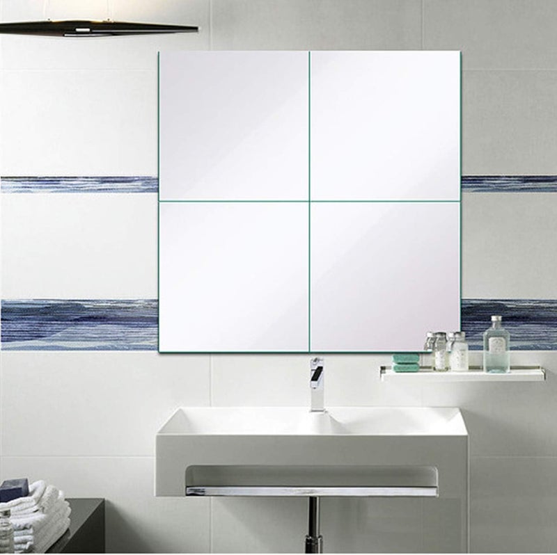 DH Full Length Mirror Tile-8Inch 4PCS fameless Glass Wall Mirror Panel,with Strong Aesive Tape Free Assembly Paste Home Mirrors - Image 4