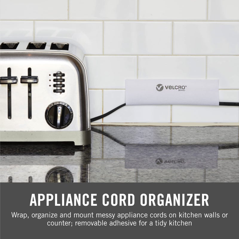 VELCRO Brand Cable Sleeves. Organize Messy Wires on Desk, Behind TV or Game Console. 16-Inch (2x8in) White. Removable Adhesive Mounts to Smooth Surfaces - Image 5