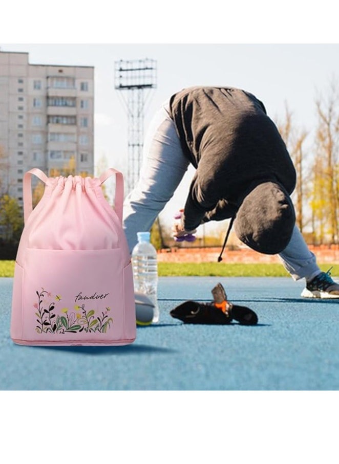 General - Fashion Drawstring Sports Bag Large Capacity Zipper Adjustable Waterproof Gym Bag with Outside Pocket for Women Men Kids - Image 1