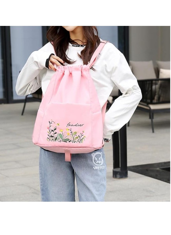 General - Fashion Drawstring Sports Bag Large Capacity Zipper Adjustable Waterproof Gym Bag with Outside Pocket for Women Men Kids - Image 1