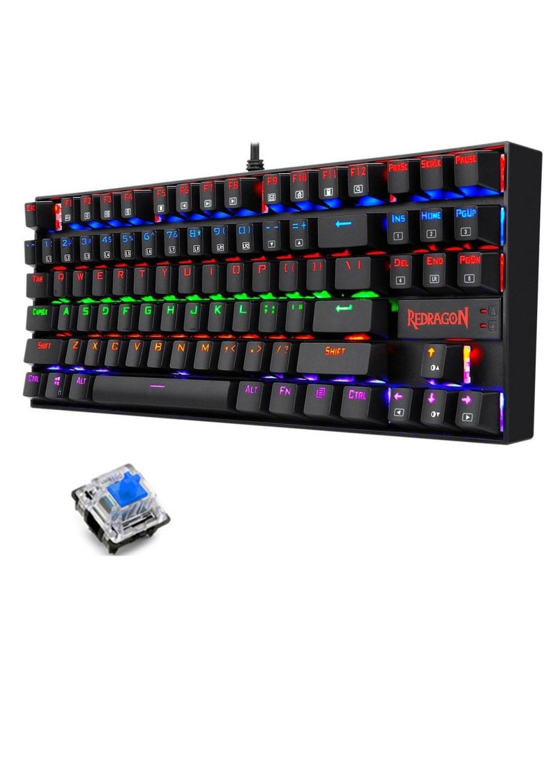 REDRAGON K552 Kumara Mechanical Gaming Keyboard – Rainbow  Backlight – Switch – 87 Key TKL Design – (AR / EN Key ) | Black - Image 1