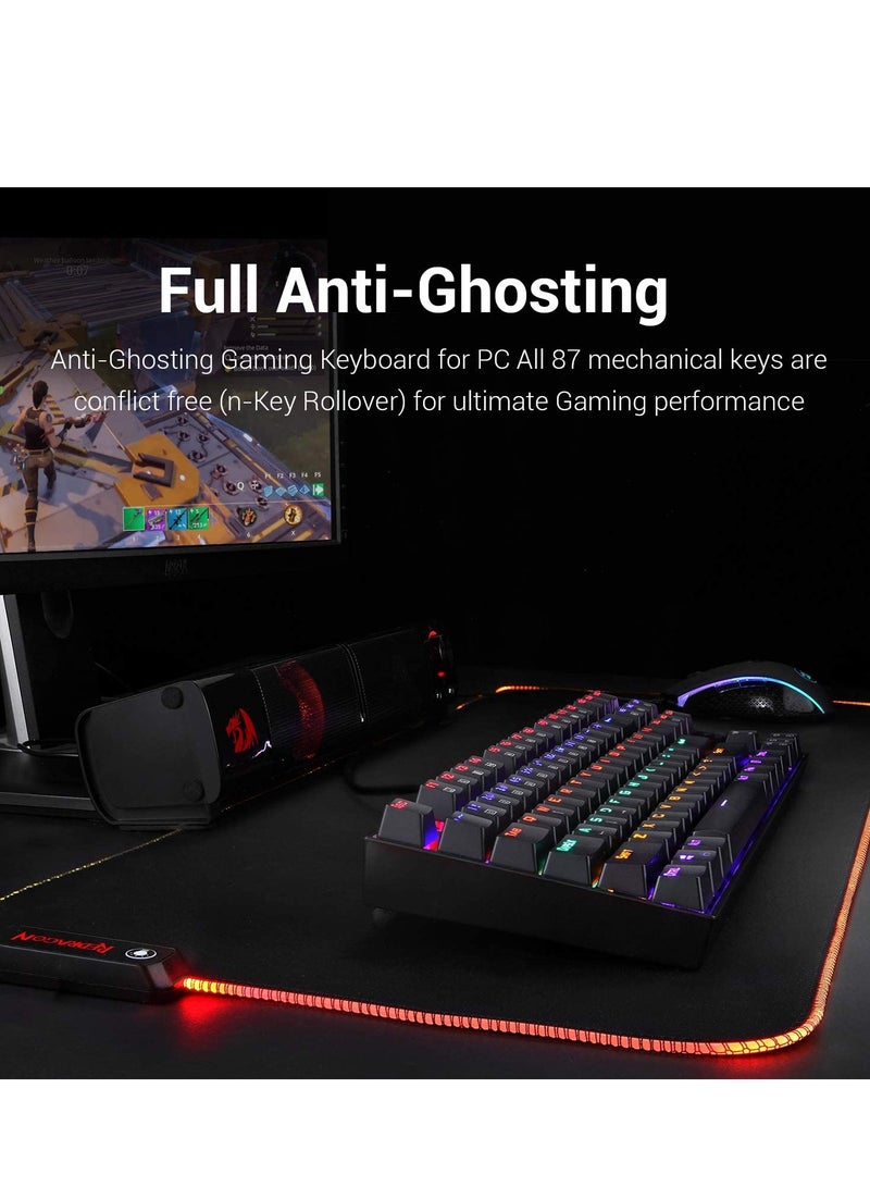 REDRAGON K552 Kumara Mechanical Gaming Keyboard – Rainbow  Backlight – Switch – 87 Key TKL Design – (AR / EN Key ) | Black - Image 5