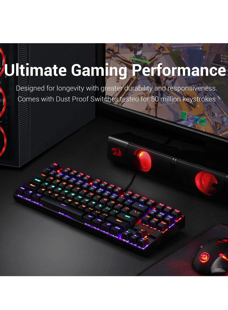 REDRAGON K552 Kumara Mechanical Gaming Keyboard – Rainbow  Backlight – Switch – 87 Key TKL Design – (AR / EN Key ) | Black - Image 3