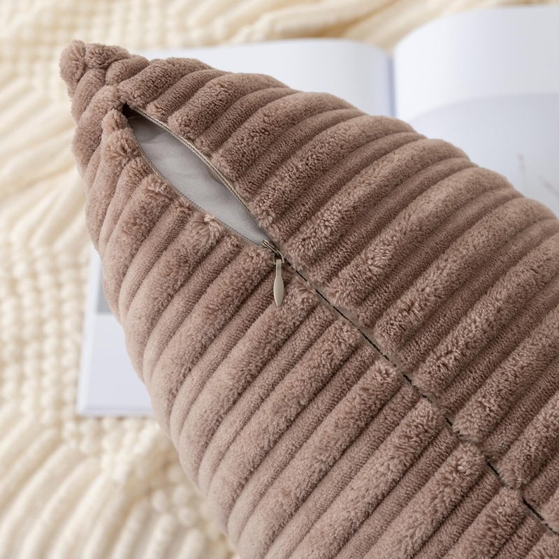 K KEVIN TEXTILE Kevin Textile Pack of 2 Corduroy Soft Soild Decorative Square Throw Pillow Covers Set Cushion Cases Pillowcases for Christmas Sofa Bedroom Car 26 x 26 Inch 66 x 66 Cm Light Brown  - Image 3