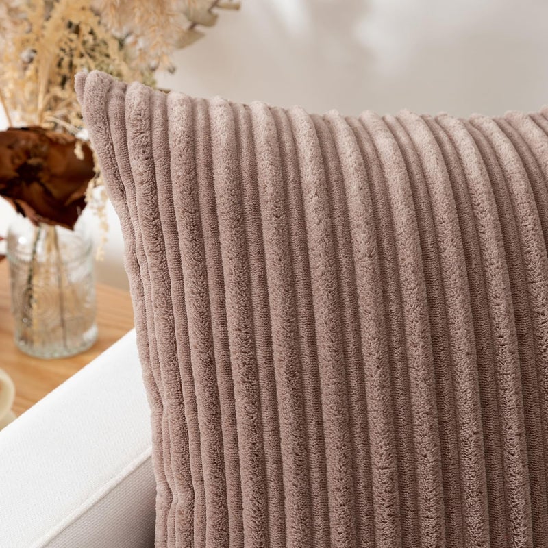 K KEVIN TEXTILE Kevin Textile Pack of 2 Corduroy Soft Soild Decorative Square Throw Pillow Covers Set Cushion Cases Pillowcases for Christmas Sofa Bedroom Car 26 x 26 Inch 66 x 66 Cm Light Brown  - Image 2