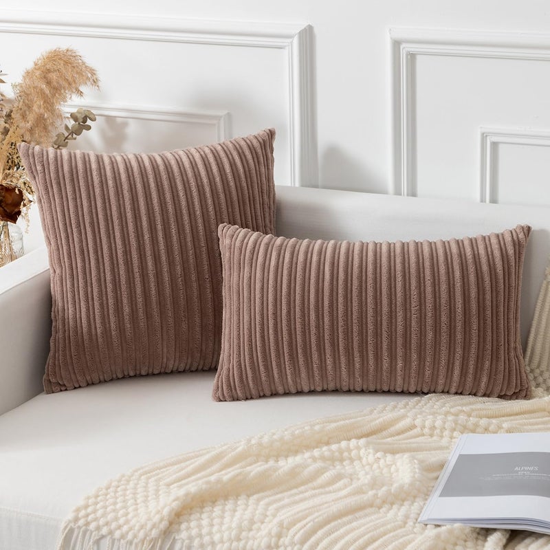 K KEVIN TEXTILE Kevin Textile Pack of 2 Corduroy Soft Soild Decorative Square Throw Pillow Covers Set Cushion Cases Pillowcases for Christmas Sofa Bedroom Car 26 x 26 Inch 66 x 66 Cm Light Brown  - Image 4