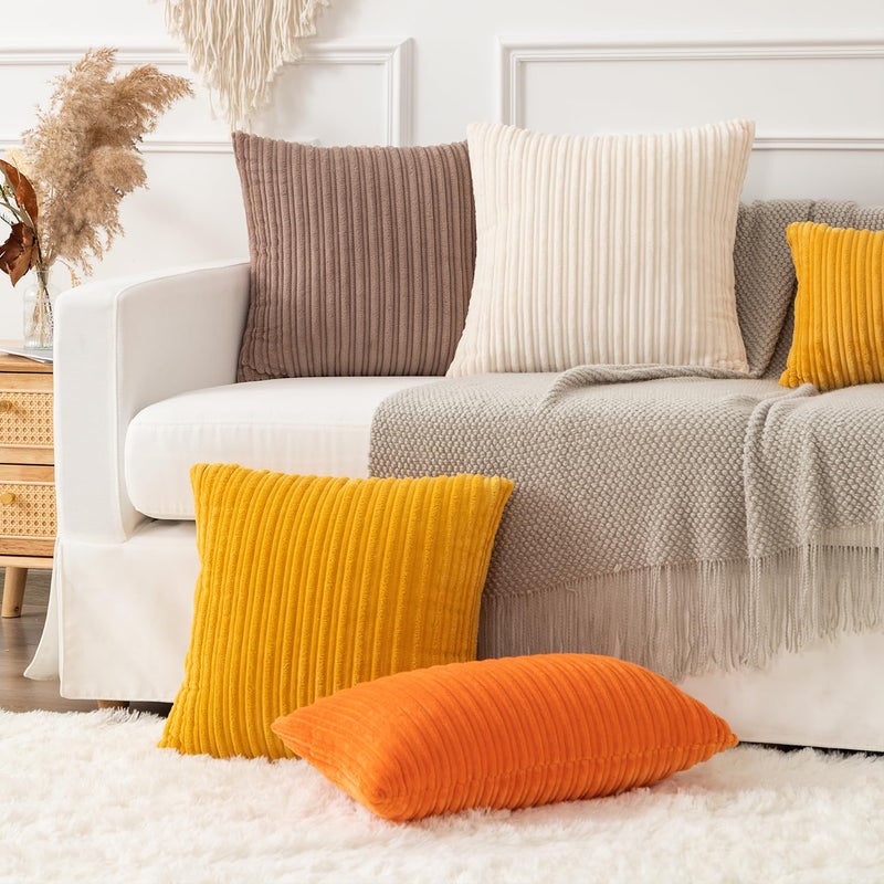 K KEVIN TEXTILE Kevin Textile Pack of 2 Corduroy Soft Soild Decorative Square Throw Pillow Covers Set Cushion Cases Pillowcases for Christmas Sofa Bedroom Car 26 x 26 Inch 66 x 66 Cm Light Brown  - Image 5