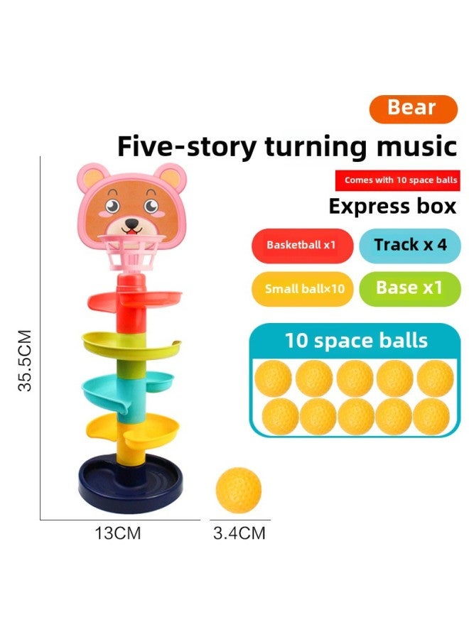 Cartoon Children's Basketball Hoop Toy Rolling Ball Slide Parent-child Interactive Fun Early Education Stacking Toy-Color:[minimum Order Of 100 Boxes/express Box] Five-layer Pink Bear Style (with 10 Balls) 563g  - Image 1