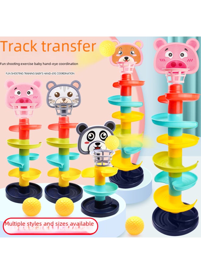 Cartoon Children's Basketball Hoop Toy Rolling Ball Slide Parent-child Interactive Fun Early Education Stacking Toy-Color:[minimum Order Of 100 Boxes/express Box] Five-layer Pink Bear Style (with 10 Balls) 563g  - Image 2