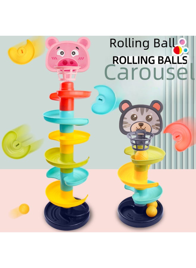 Cartoon Children's Basketball Hoop Toy Rolling Ball Slide Parent-child Interactive Fun Early Education Stacking Toy-Color:[minimum Order Of 100 Boxes/express Box] Five-layer Pink Bear Style (with 10 Balls) 563g  - Image 3