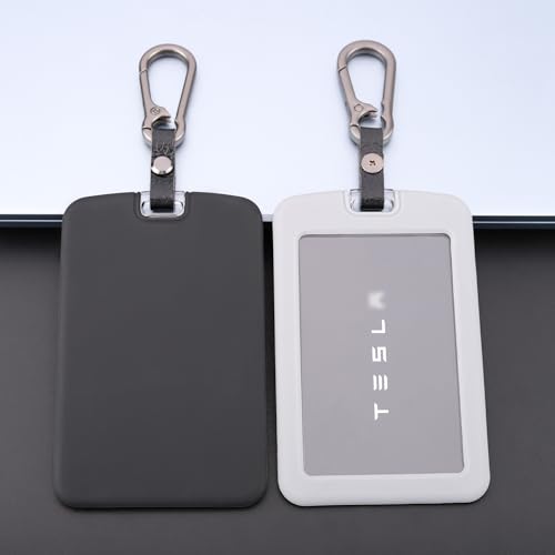 TANDRIVE 2PCS Silicone Key Card Holder Case Compatible with Tesla Model 3 Model Y Cybertruck and RivianKey Protector Cover Accessories Including Key Chain Black and Grey - Image 1