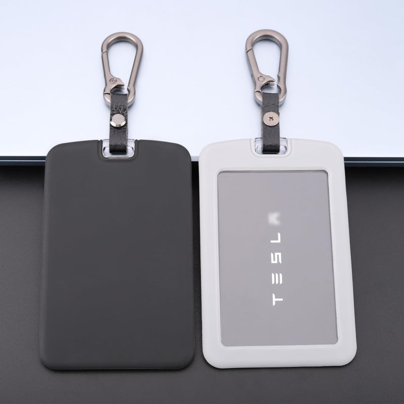 TANDRIVE 2PCS Silicone Key Card Holder Case Compatible with Tesla Model 3 Model Y Cybertruck and RivianKey Protector Cover Accessories Including Key Chain Black and Grey - Image 3