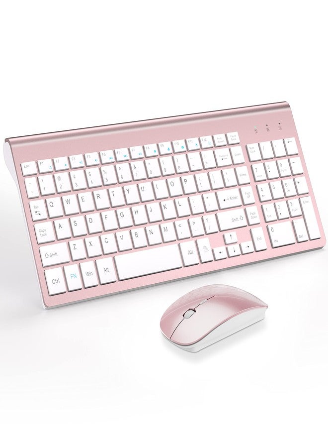 TopMate Wireless Keyboard and Mouse Ultra Slim Combo, TopMate 2.4G Silent Compact USB 2400DPI Mouse and Scissor Switch Keyboard Set with Cover, Batteries Included, for PC/Laptop/Windows/Mac - Rose Gold White - Image 1