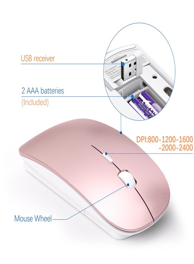 TopMate Wireless Keyboard and Mouse Ultra Slim Combo, TopMate 2.4G Silent Compact USB 2400DPI Mouse and Scissor Switch Keyboard Set with Cover, Batteries Included, for PC/Laptop/Windows/Mac - Rose Gold White - Image 4