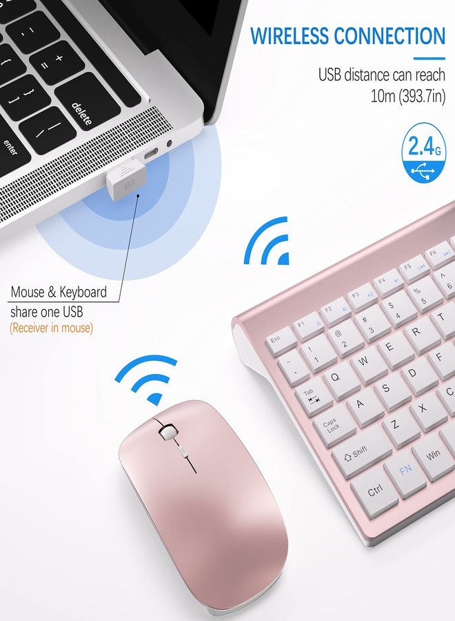 TopMate Wireless Keyboard and Mouse Ultra Slim Combo, TopMate 2.4G Silent Compact USB 2400DPI Mouse and Scissor Switch Keyboard Set with Cover, Batteries Included, for PC/Laptop/Windows/Mac - Rose Gold White - Image 3