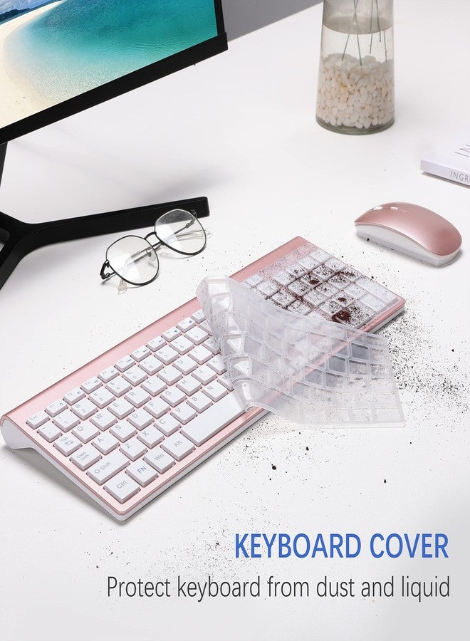TopMate Wireless Keyboard and Mouse Ultra Slim Combo, TopMate 2.4G Silent Compact USB 2400DPI Mouse and Scissor Switch Keyboard Set with Cover, Batteries Included, for PC/Laptop/Windows/Mac - Rose Gold White - Image 5