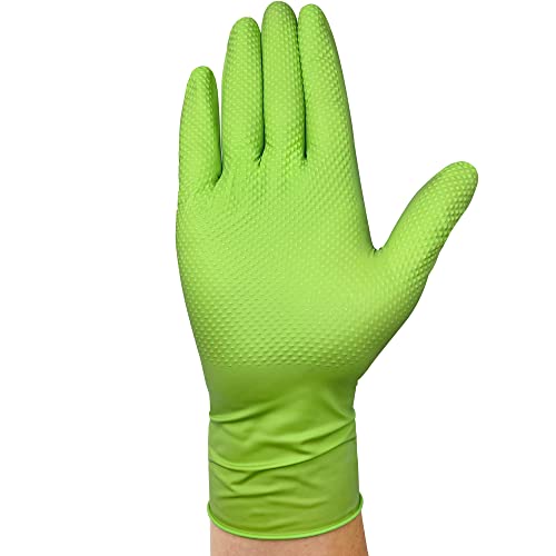 TitanFlex Heavy Duty Green Industrial Nitrile Gloves, 8-mil, Medium, Box of 100, Latex Free, Raised Diamond Texture Grip, Powder Free, Food Safe, Rubber Gloves, Mechanic Gloves - Image 2