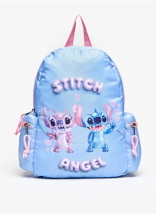 Disney Girls Angel and Stitch Print Backpack with Adjustable Straps and Zip Closure