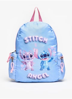 Disney Girls Angel and Stitch Print Backpack with Adjustable Straps and Zip Closure  - Image 1