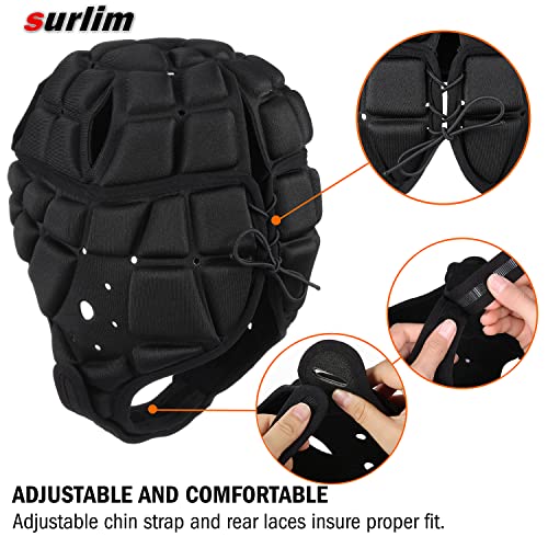 Surlim Rugby Soft Helmet Soccer Headgear Scrum Cap 7v7 Flag Football Headguard for Adult Large (Black) - Image 4