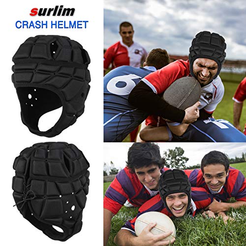 Surlim Rugby Soft Helmet Soccer Headgear Scrum Cap 7v7 Flag Football Headguard for Adult Large (Black) - Image 5