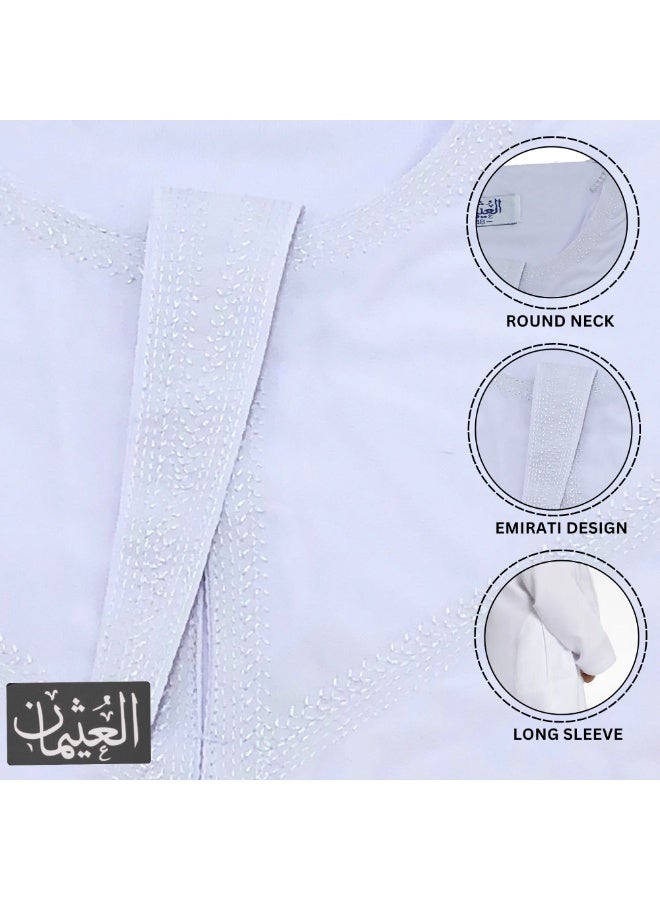 العثيمان كندورة إماراتية للأولاد | ثوب عربي تقليدي للأطفال | دشداشة إسلامية بأكمام طويلة | قفطان مريح للارتداء اليومي - Image 4