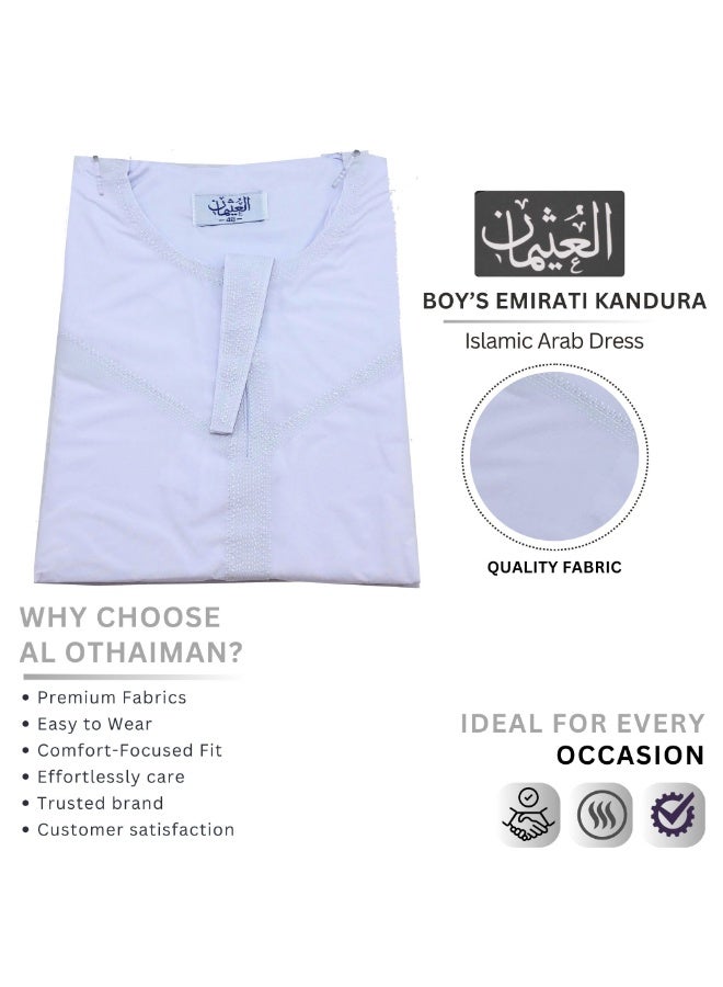 العثيمان كندورة إماراتية للأولاد | ثوب عربي تقليدي للأطفال | دشداشة إسلامية بأكمام طويلة | قفطان مريح للارتداء اليومي - Image 3