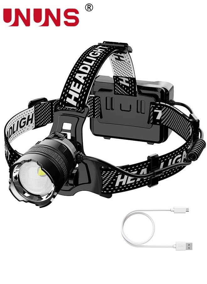 UNUNS LED Headlamp Rechargeable,100,000LM Super Bright Sensor Head Lamp,Zoomable Headlamp,Waterproof Headlight,Tactical Light For Outdoor Camping Running Hunting Working,Rechargeable Emergency Flashlight  - Image 1
