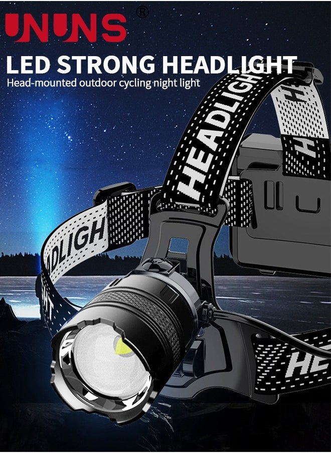 UNUNS LED Headlamp Rechargeable,100,000LM Super Bright Sensor Head Lamp,Zoomable Headlamp,Waterproof Headlight,Tactical Light For Outdoor Camping Running Hunting Working,Rechargeable Emergency Flashlight  - Image 2