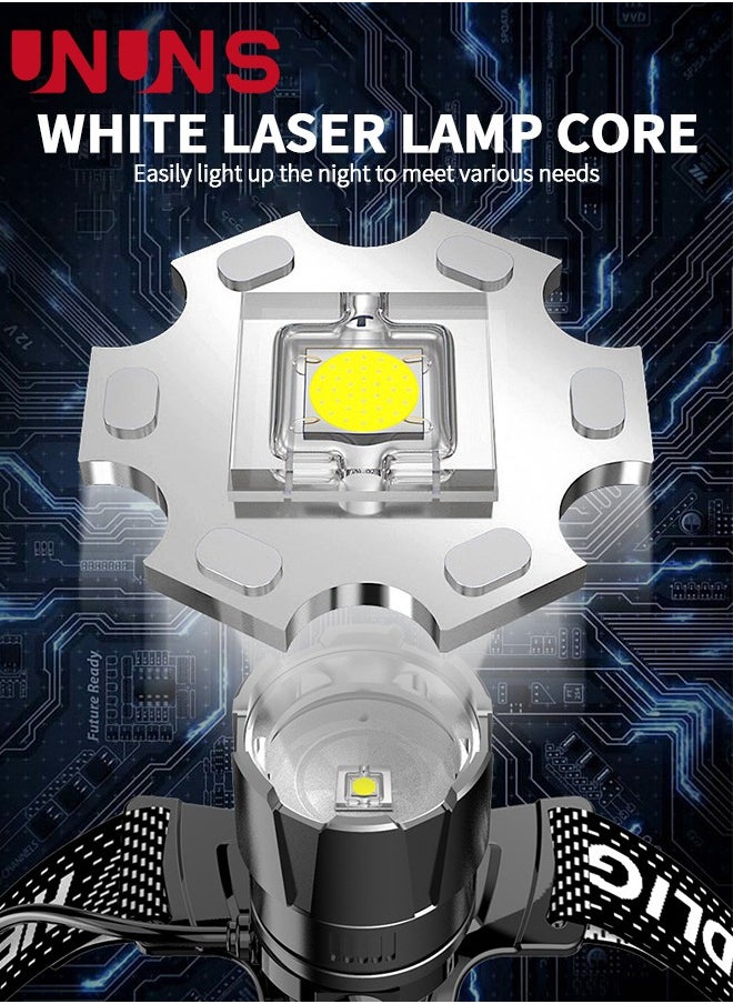 UNUNS LED Headlamp Rechargeable,100,000LM Super Bright Sensor Head Lamp,Zoomable Headlamp,Waterproof Headlight,Tactical Light For Outdoor Camping Running Hunting Working,Rechargeable Emergency Flashlight  - Image 3