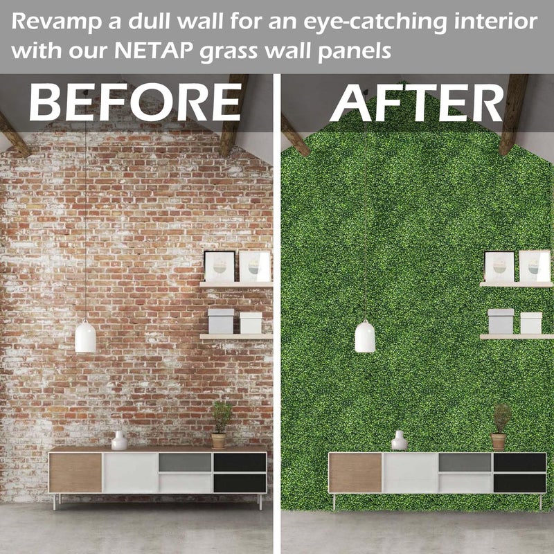 NETAP Grass Wall Panels, 10"x 10"(12pcs) 4-Layer Artificial Boxwood Faux Green Wall for Interior, Garden Party Wedding Backdrop, Indoor Outdoor Plant Wall Decor - Image 4
