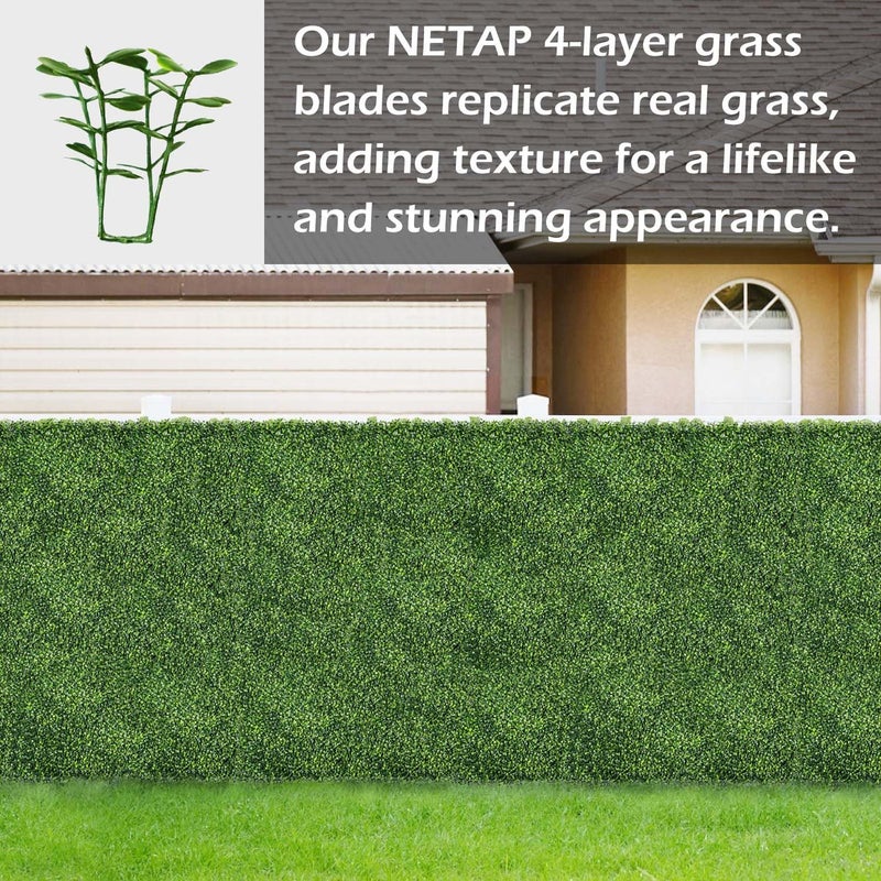 NETAP Grass Wall Panels, 10"x 10"(12pcs) 4-Layer Artificial Boxwood Faux Green Wall for Interior, Garden Party Wedding Backdrop, Indoor Outdoor Plant Wall Decor - Image 2