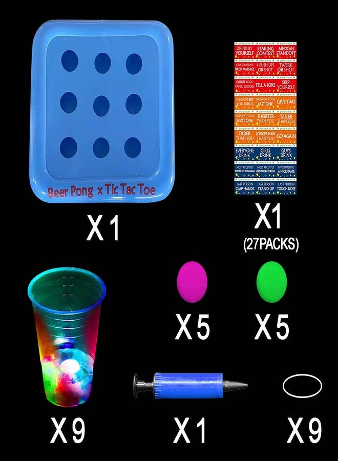 Ahuimeius 23 x 23 Inch Glowing Pool Party Rack Tic Tac Toe Floating Rafts, Swimming Pool Pong Party Game Drinking Game and Drink Holder, Includes 1 Rafts 9 Cups and 10 Pong Balls, Flashing Color 1 - Image 5