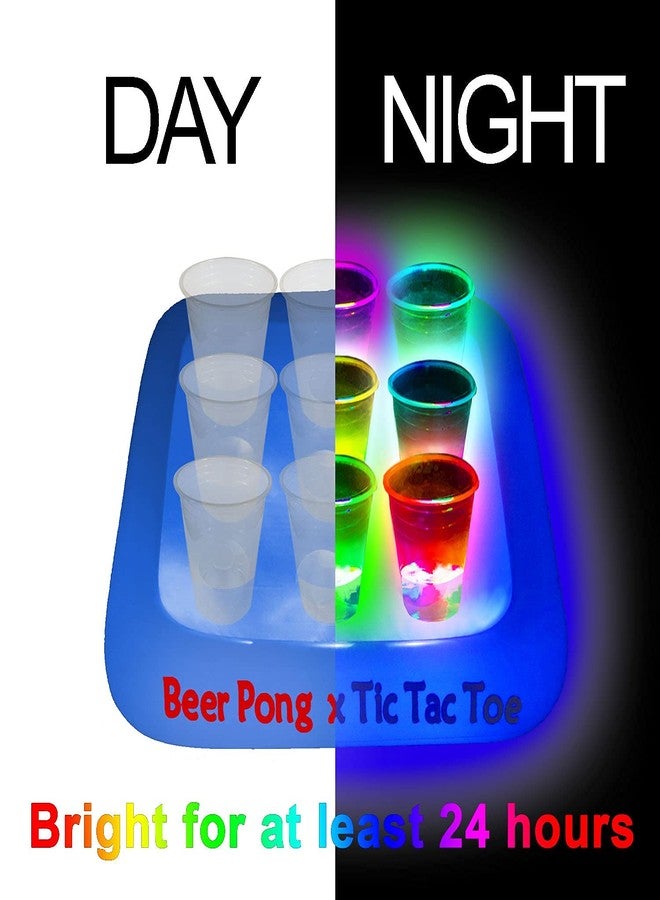 Ahuimeius 23 x 23 Inch Glowing Pool Party Rack Tic Tac Toe Floating Rafts, Swimming Pool Pong Party Game Drinking Game and Drink Holder, Includes 1 Rafts 9 Cups and 10 Pong Balls, Flashing Color 1 - Image 3