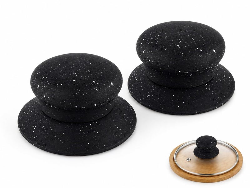 Black Speckled Lid Knob with Screw, Replacement Pot Cover Handle, Round (2) - Image 1