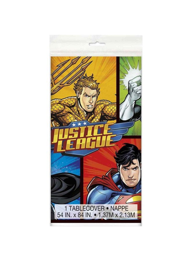 Unique غطاء طاولة بلاستيكي مستطيل من فرقة العدالة - 54" × 84"، 1 قطعة، متعدد الألوان