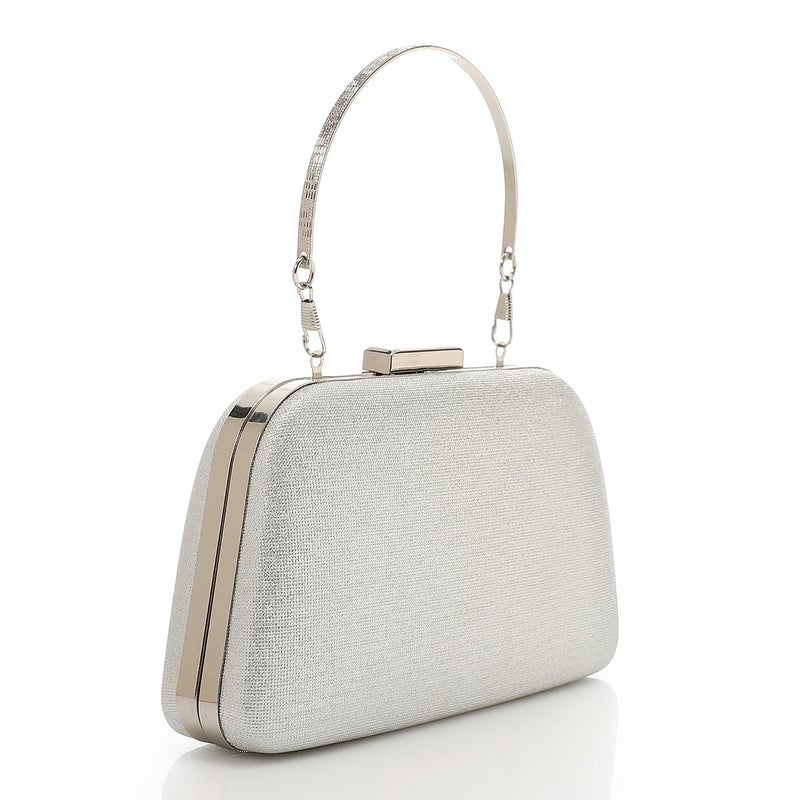 Mr.joe Elegant Glitter Clutch with Metal Handle -Silver - Image 2