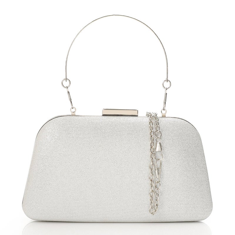 Mr.joe Elegant Glitter Clutch with Metal Handle -Silver - Image 1