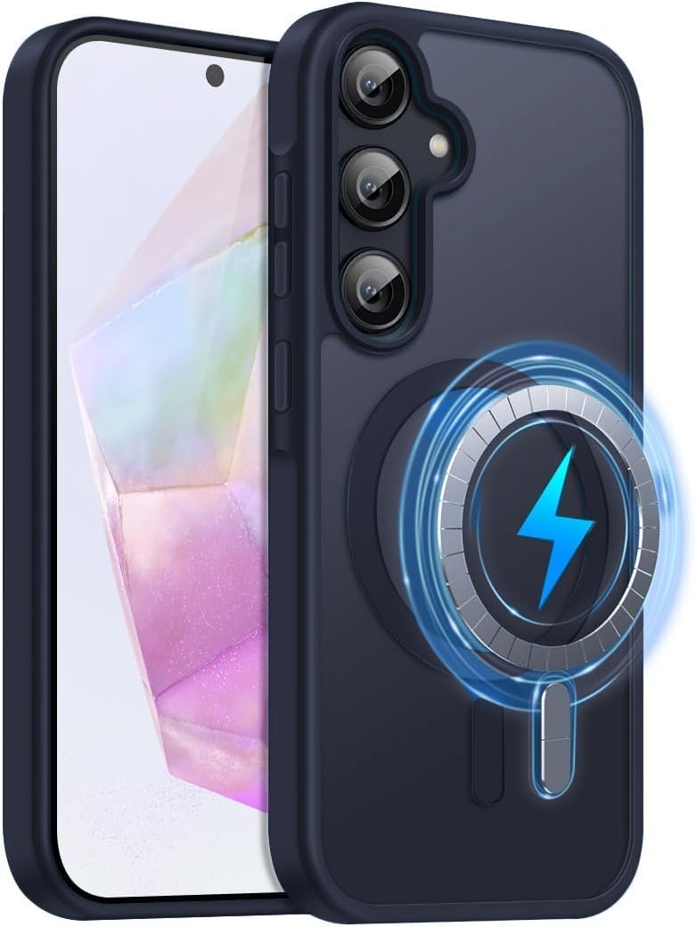 Elzzi Magnetic Guard Case for Samsung Galaxy A55 5G Cover, Compatible with MagSafe Translucent Matte Hard PC + TPU Hybrid Back Cover, Shockproof Anti-Scratch Protective Phone Case (Blue) - Image 1